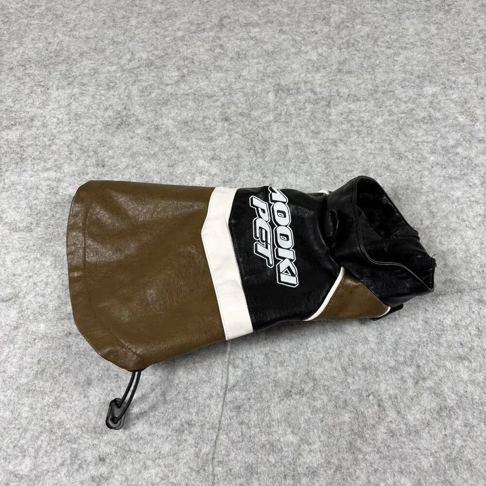 Mookie Pet Black & Brown Faux Leather Zip Up Moto Racing Jacket For Dogs / Cats